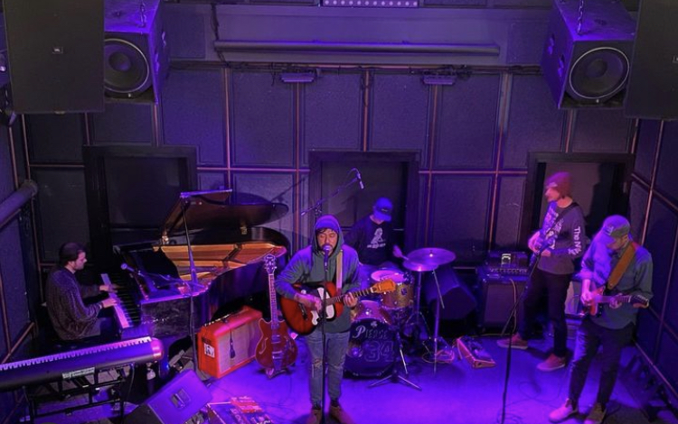 Rustic Overtones on stage in a small club.